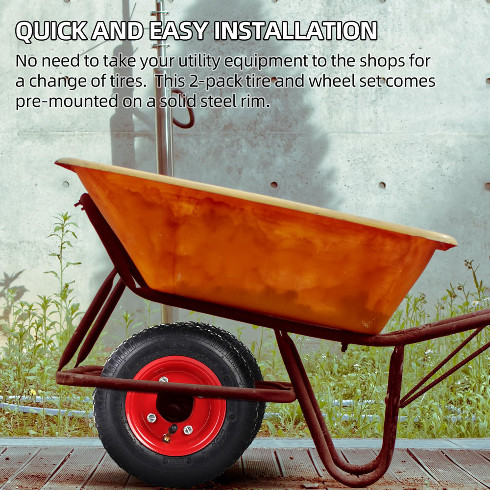 AR-PRO wheel installed on a wheelbarrow illustrating improved handling and easier load movement