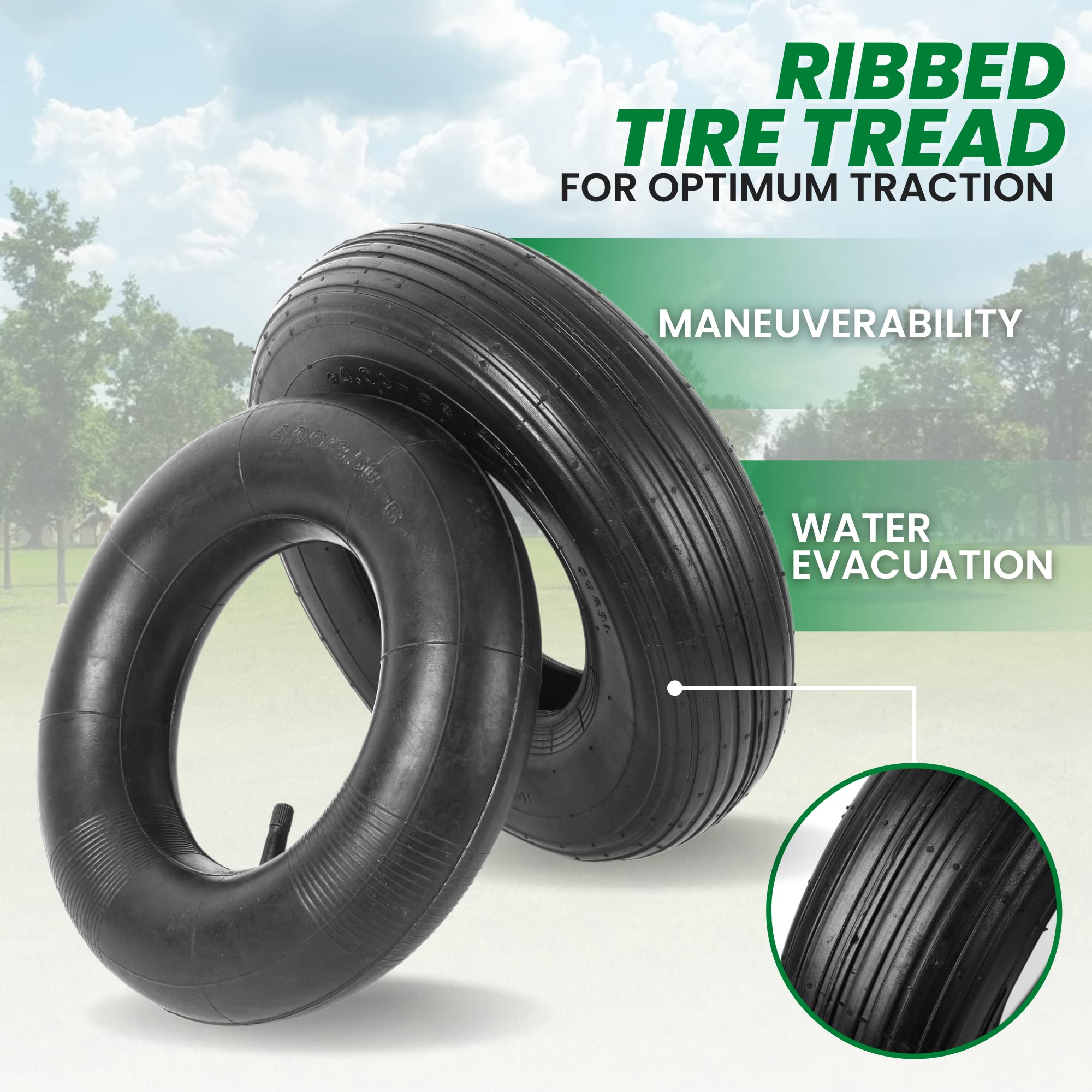AR-PRO tire installed on a wheelbarrow demonstrating restored mobility and load carrying