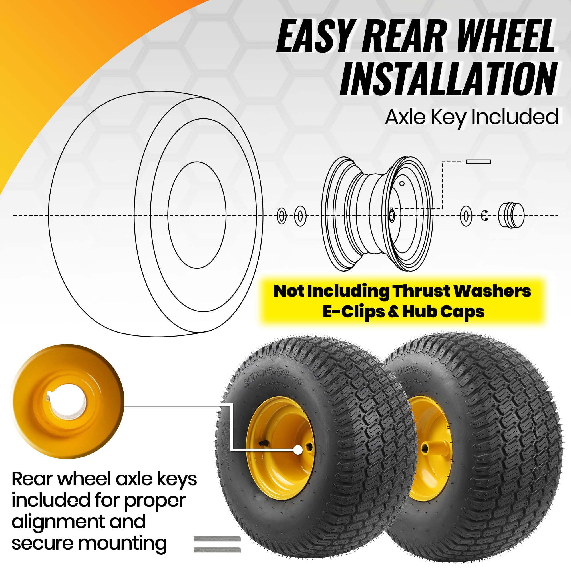 AR-PRO packaged wheels with included axle keys for fast, secure installation