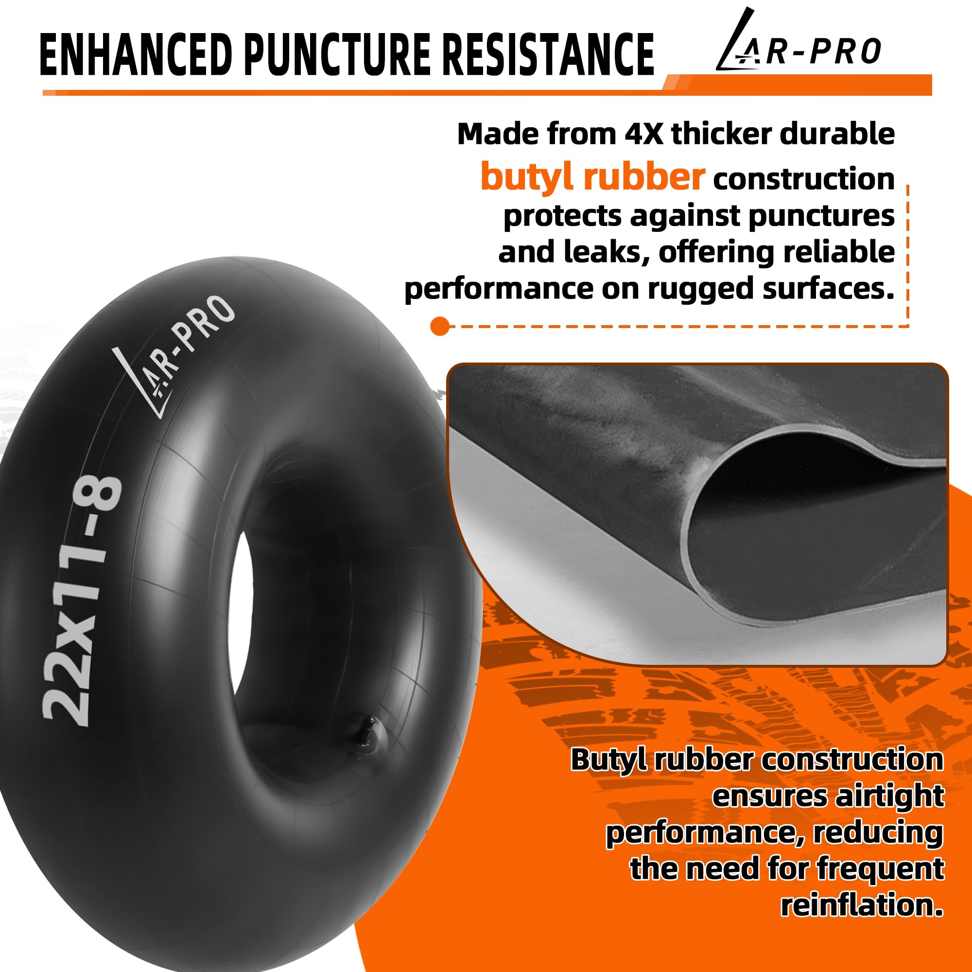 AR-PRO inner tube beside ruler for scale, helps confirm size compatibility