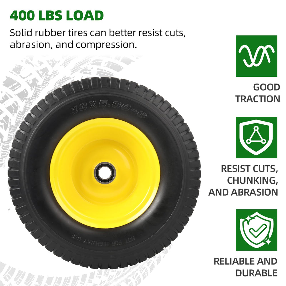 AR-PRO wheel mounted on mower showing straightforward replacement benefit