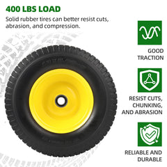 AR-PRO wheel mounted on mower showing straightforward replacement benefit