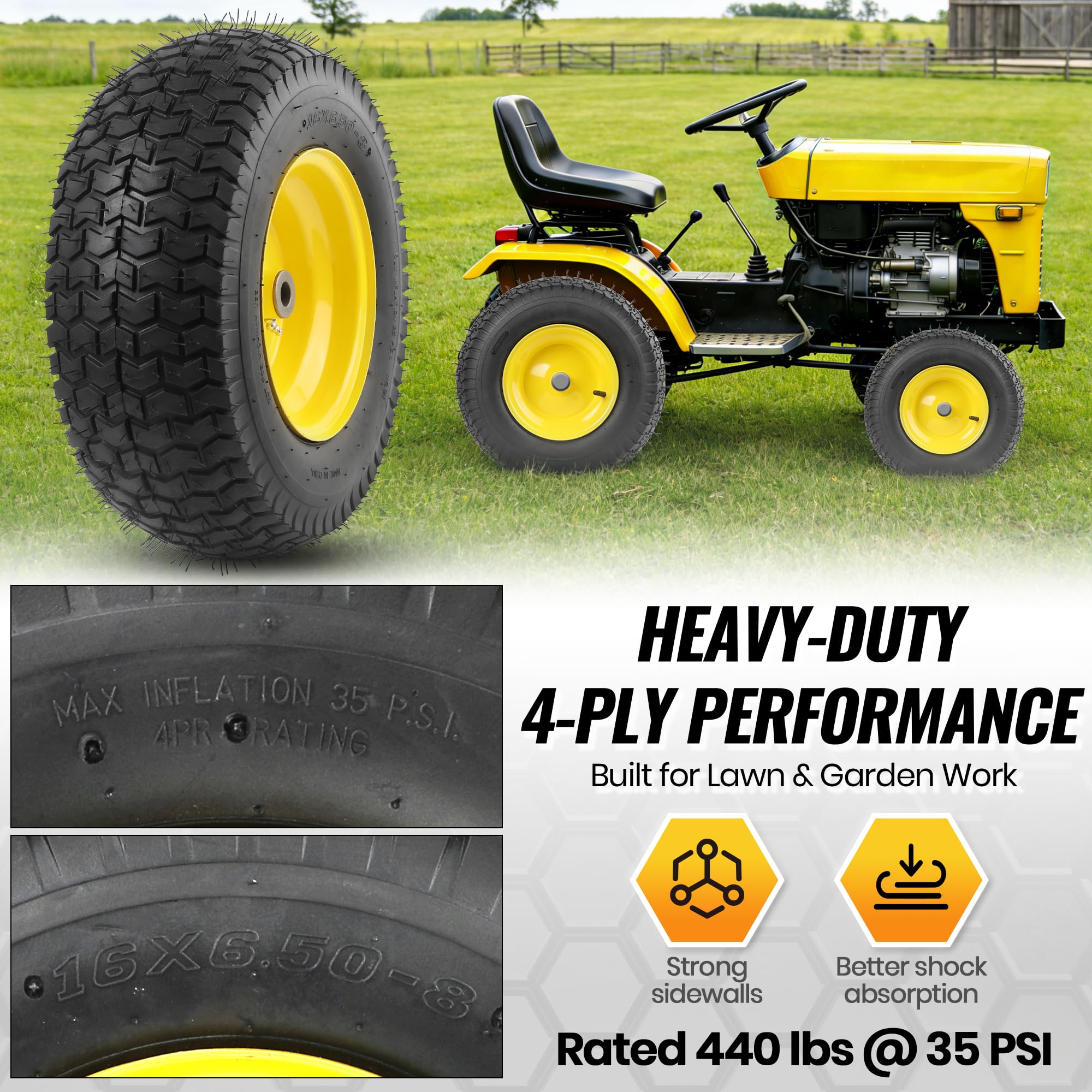 AR-PRO side profile of tire on steel rim highlighting reinforced 4-ply construction