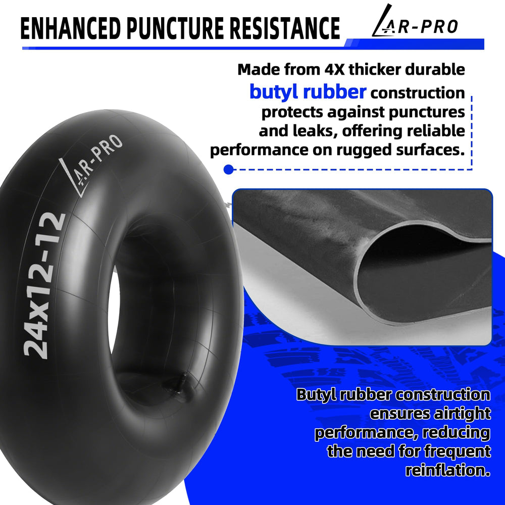 AR-PRO tube beside a ruler and tire showing correct 24x12x12 sizing
