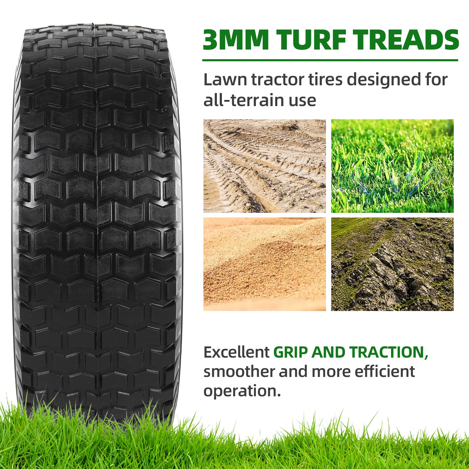 AR-PRO detailed turf chevron tread offering good traction and lawn care