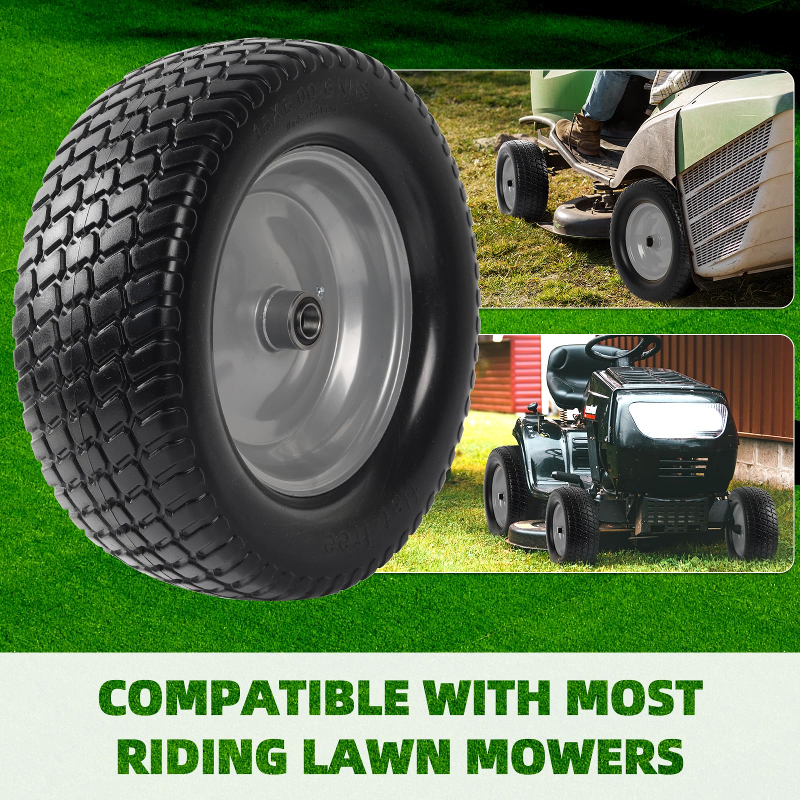 AR-PRO wheel mounted on mower showing easy replacement and stable performance