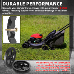AR-PRO wheel mounted on a push mower demonstrating smoother handling benefit