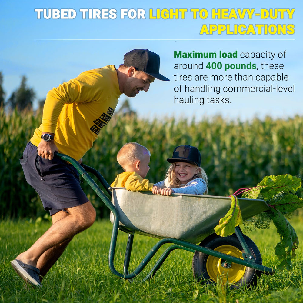 AR-PRO wheel mounted on wheelbarrow in garden demonstrating smooth rolling