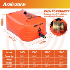 Araiozora closeup of solid brass connector for easy garden hose refilling