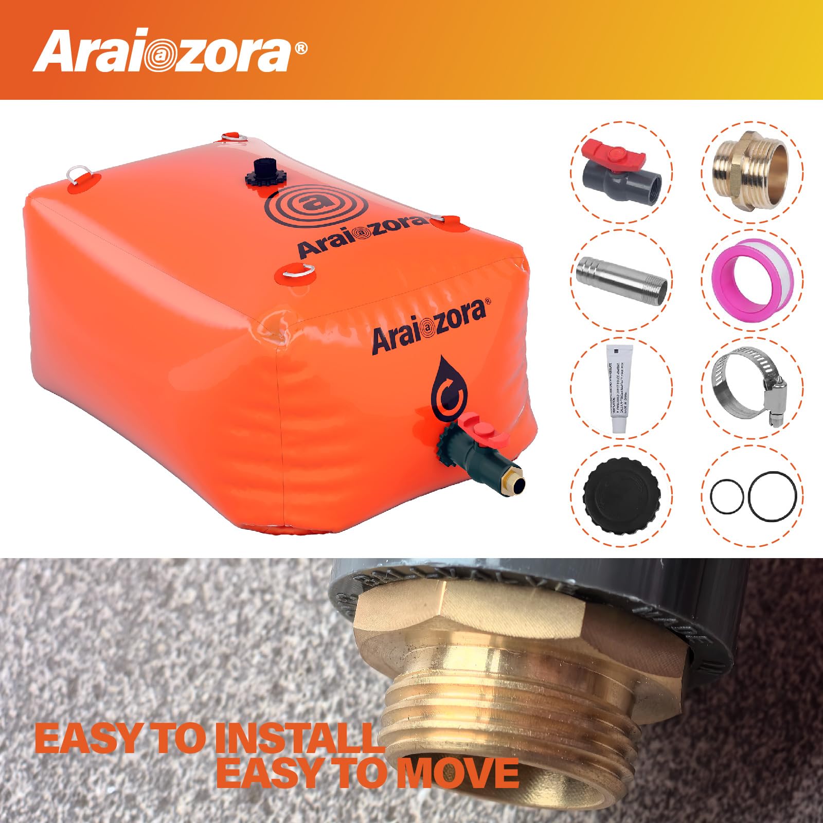 Araiozora water bladder placed in pickup truck bed for mobile water supply