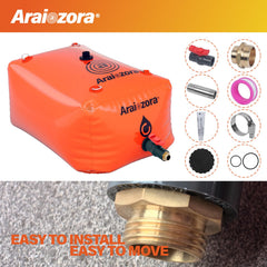 Araiozora water bladder placed in pickup truck bed for mobile water supply