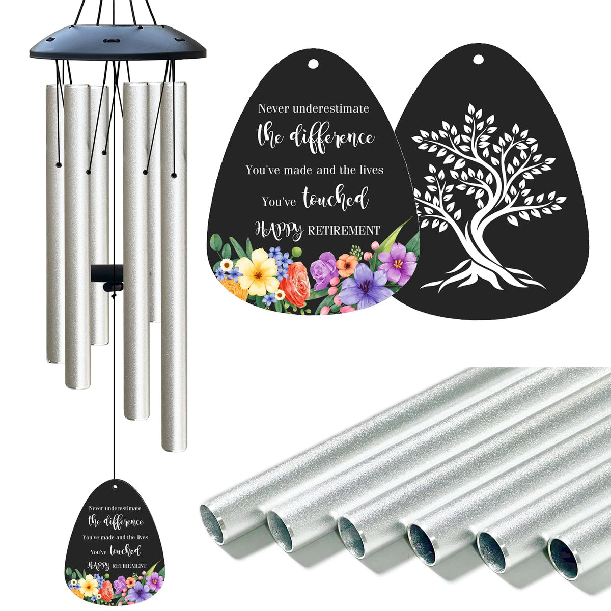 ARARTKEL front view showing whole 32 inch wind chime and elegant finish benefit durable gift