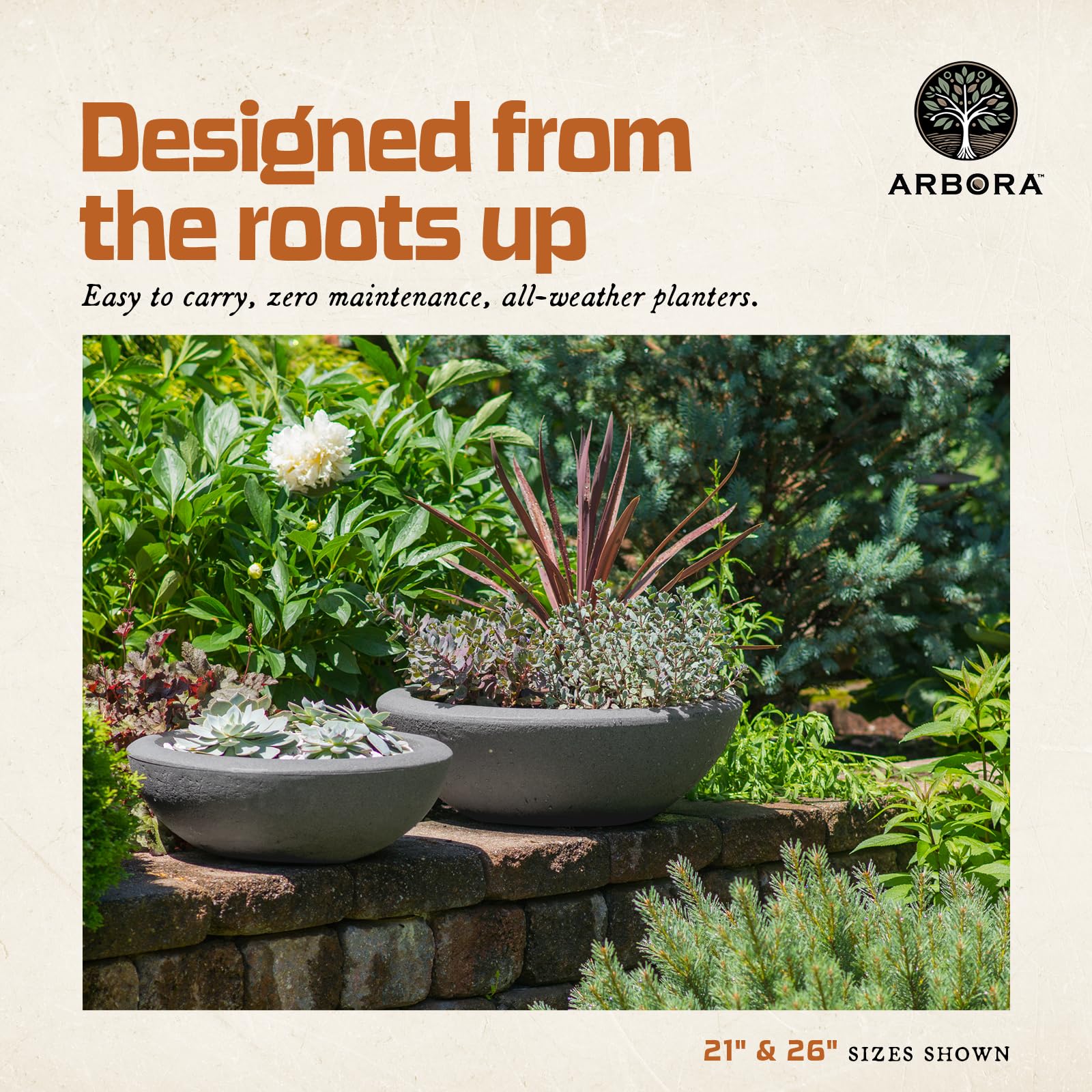ARBORA Santorini Bowl on a patio with plants showing effortless outdoor styling benefit