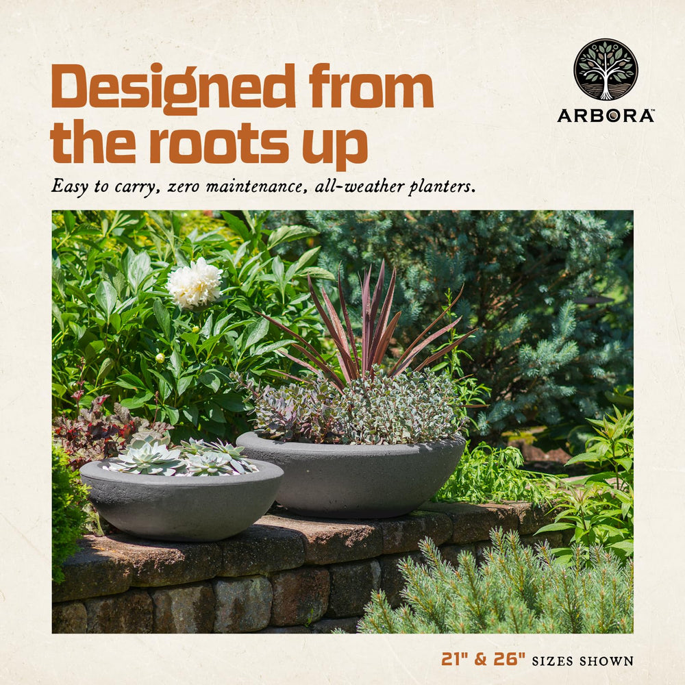 ARBORA Santorini Bowl on a patio with plants showing effortless outdoor styling benefit