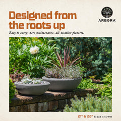 ARBORA Santorini Bowl on a patio with plants showing effortless outdoor styling benefit