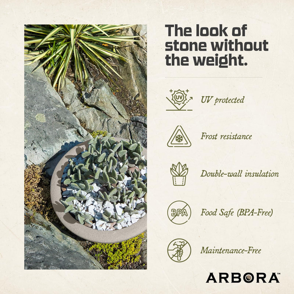ARBORA Santorini Bowl planted on patio showing mobility and vibrant container display