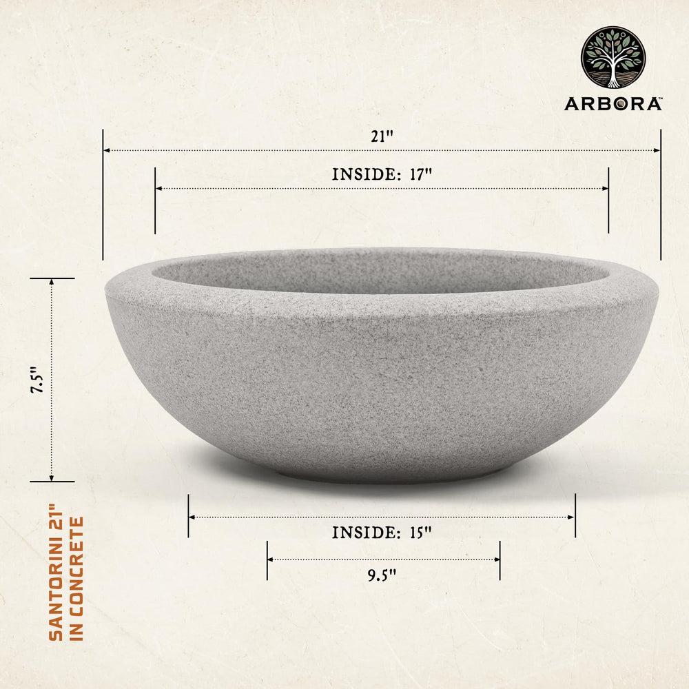 ARBORA Santorini Bowl close-up texture highlighting durable concrete-gray finish