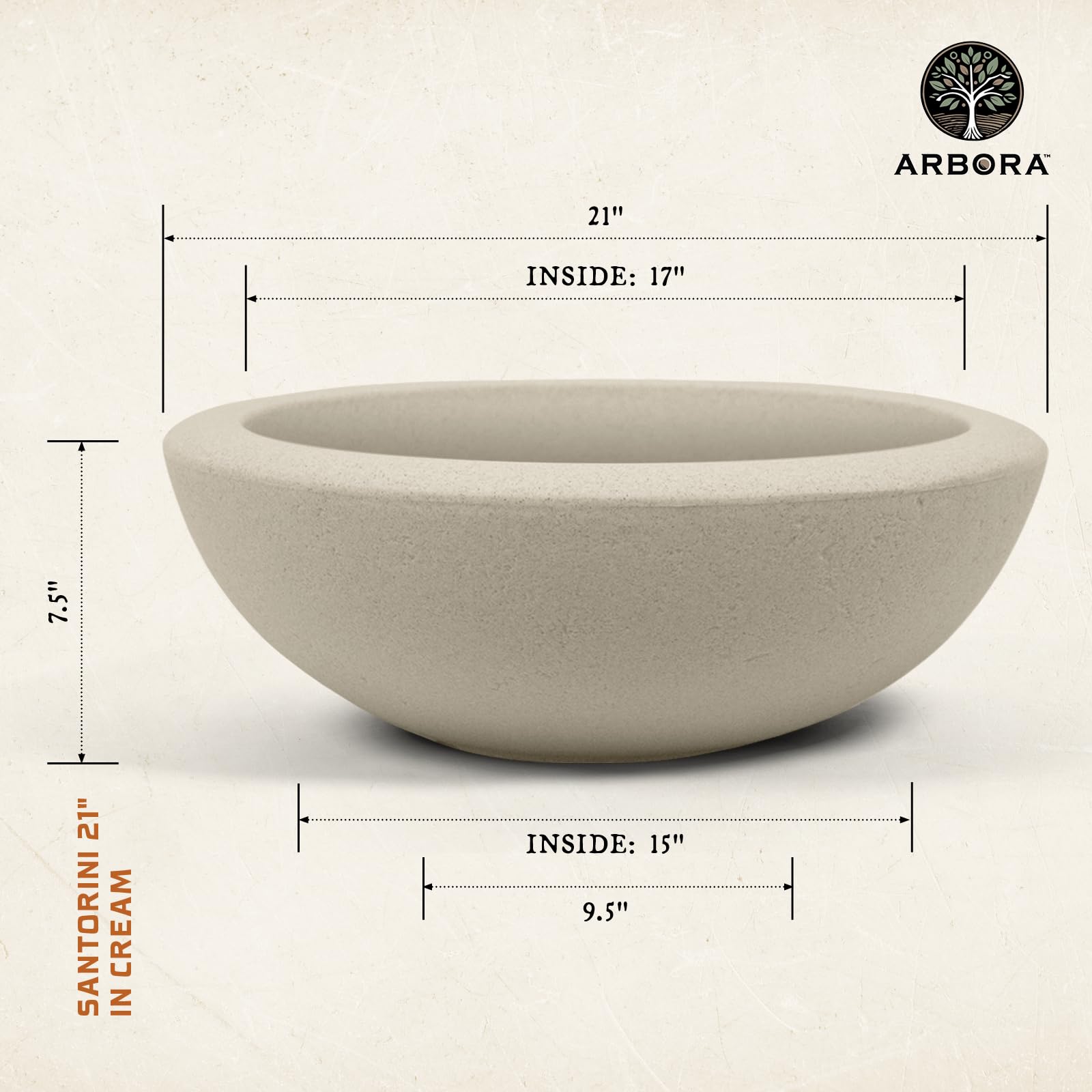 ARBORA Santorini Bowl close-up of textured polyresin surface highlighting durable look