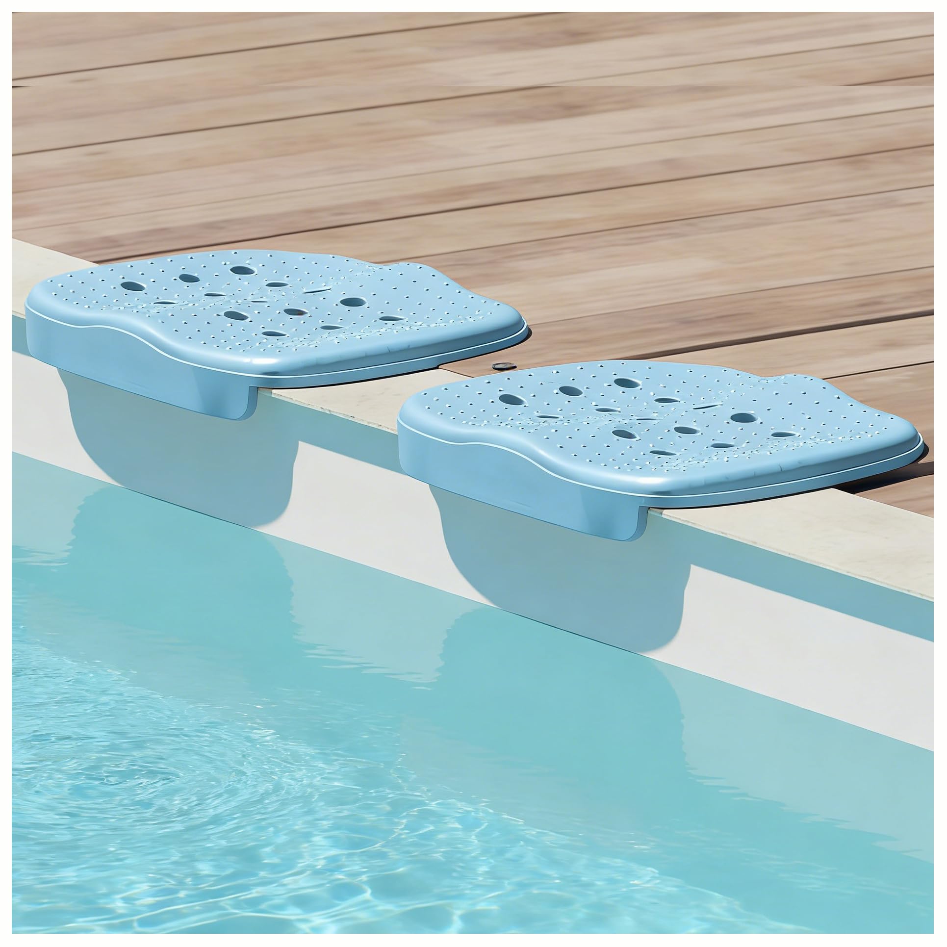 Arborix front view of two blue pool seat cushions showing compact pack benefit