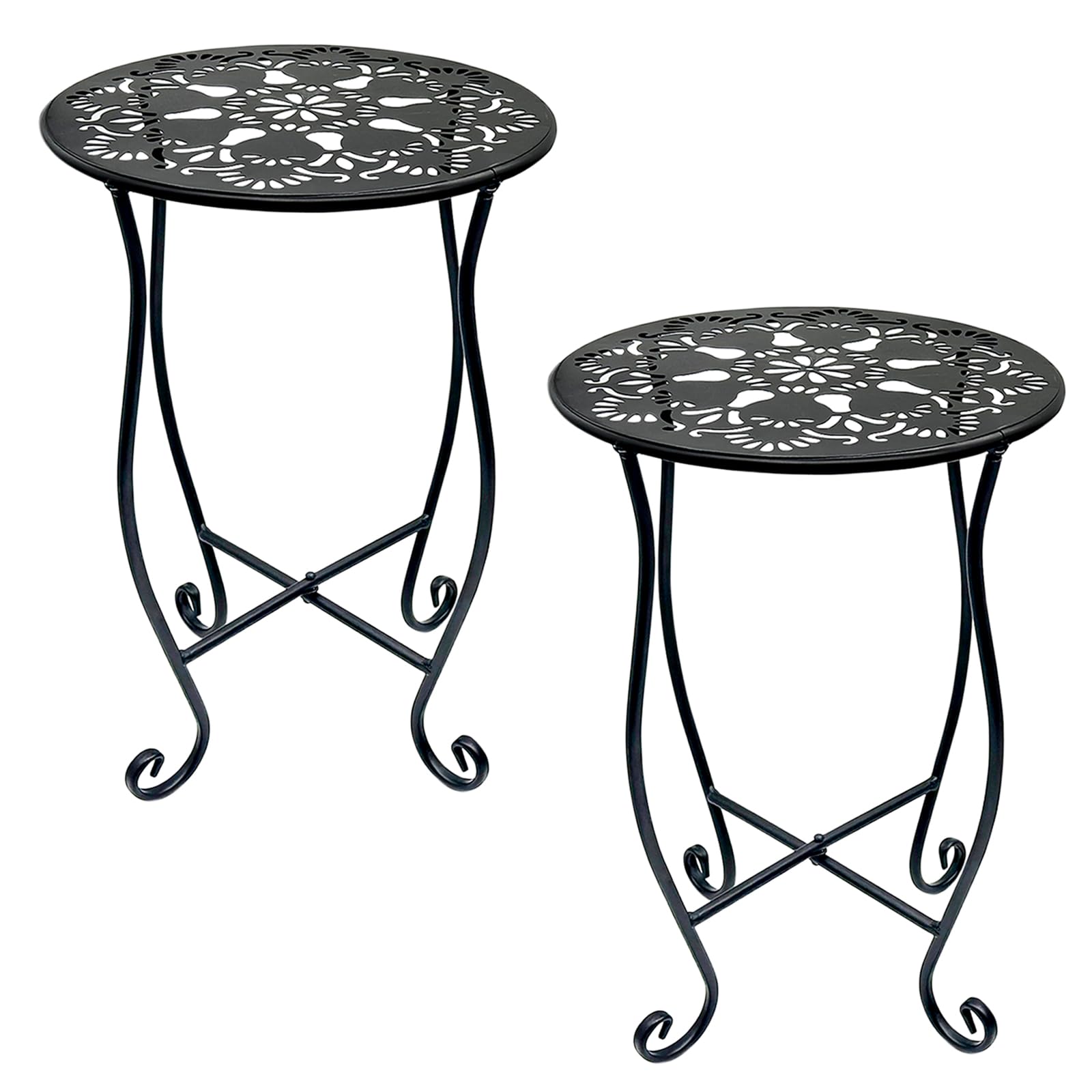 Arbuxzuy front view of two matte black plant stands showing elegant display and space saving