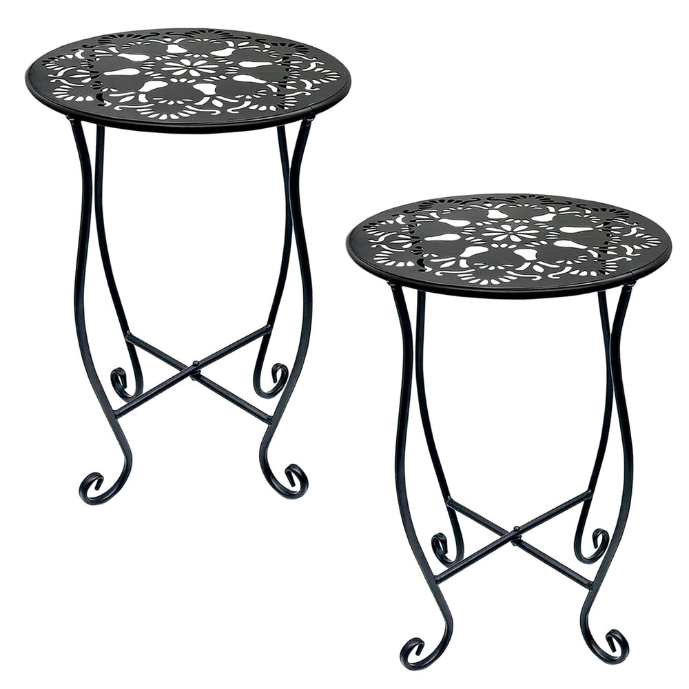 Arbuxzuy front view of two matte black plant stands showing elegant display and space saving