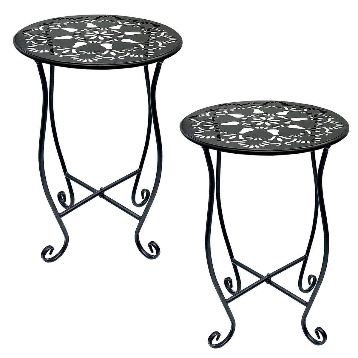 Arbuxzuy front view of two matte black plant stands showing elegant display and space saving