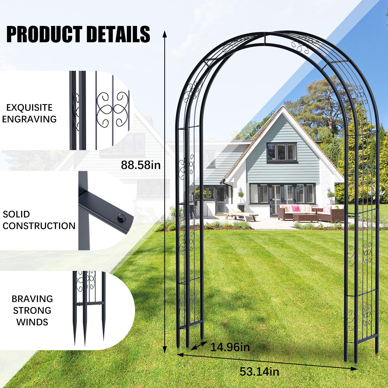 Arbuxzuy vines covered arch in garden showcasing fuller plant growth