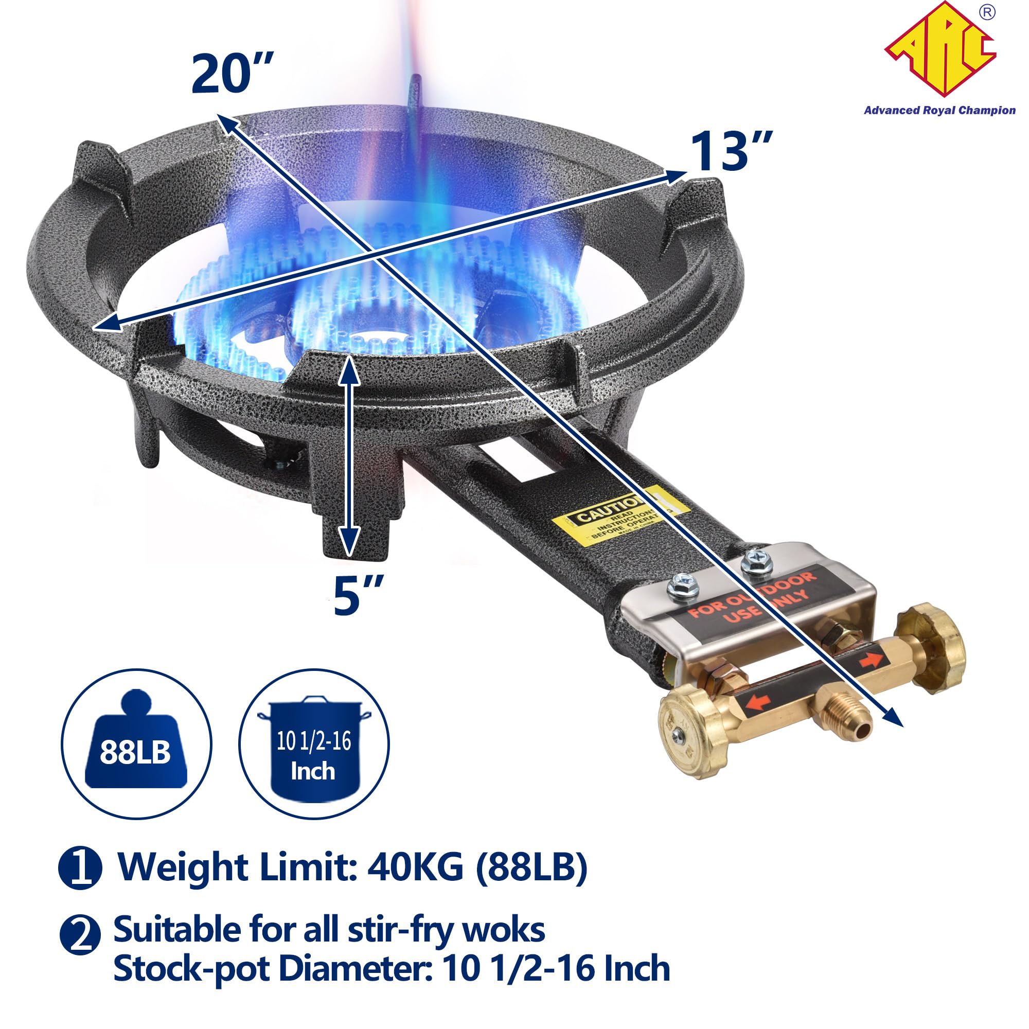 ARC Advanced Royal Champion close-up of dual-ring burner head for concentrated high heat