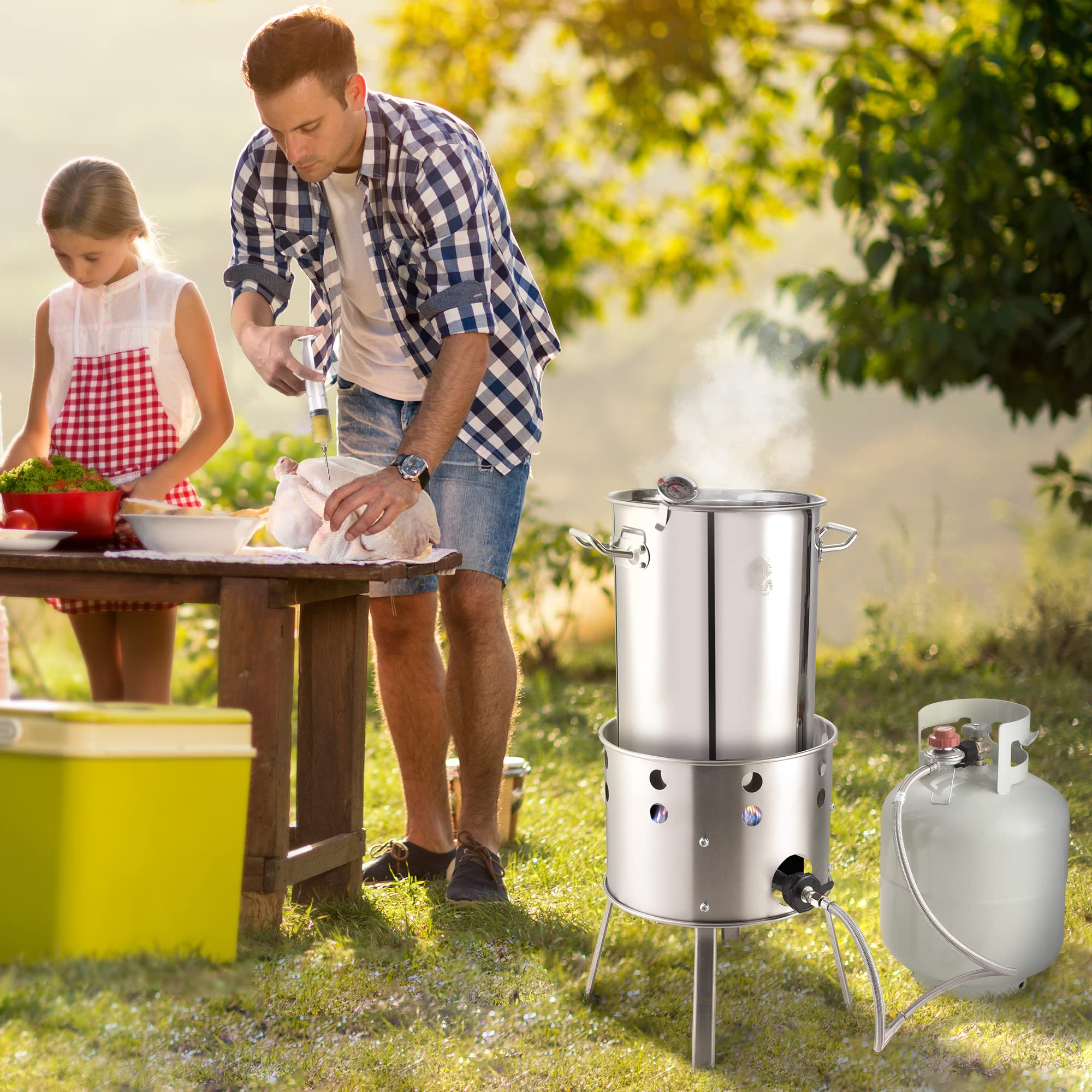 ARC outdoor seafood boil with pot steaming and feeding a crowd conveying large-batch capability