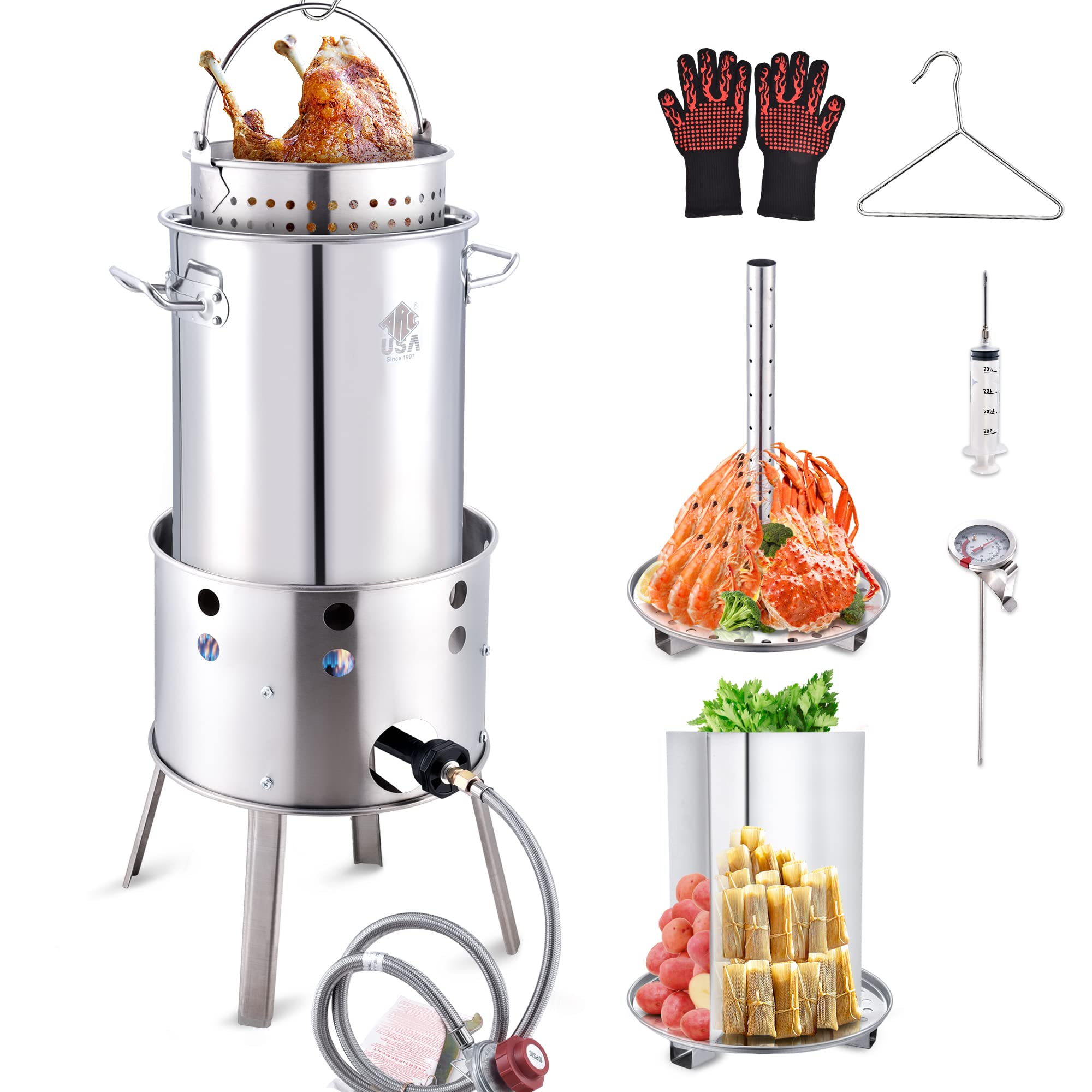 ARC pot front view showing stainless steel construction and capacity benefit