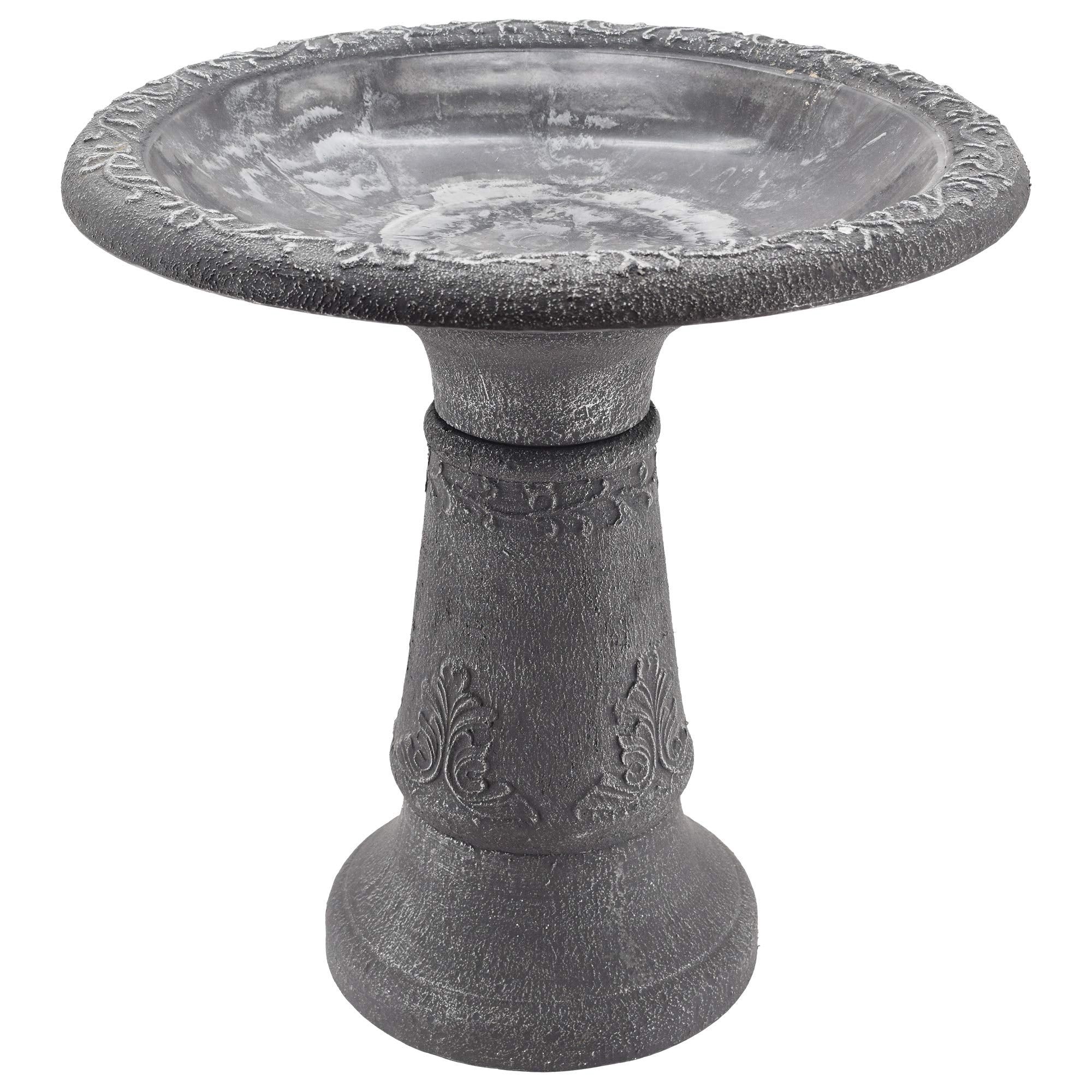 Arcadia Garden Products front view of the antique black bird bath showing shape and finish