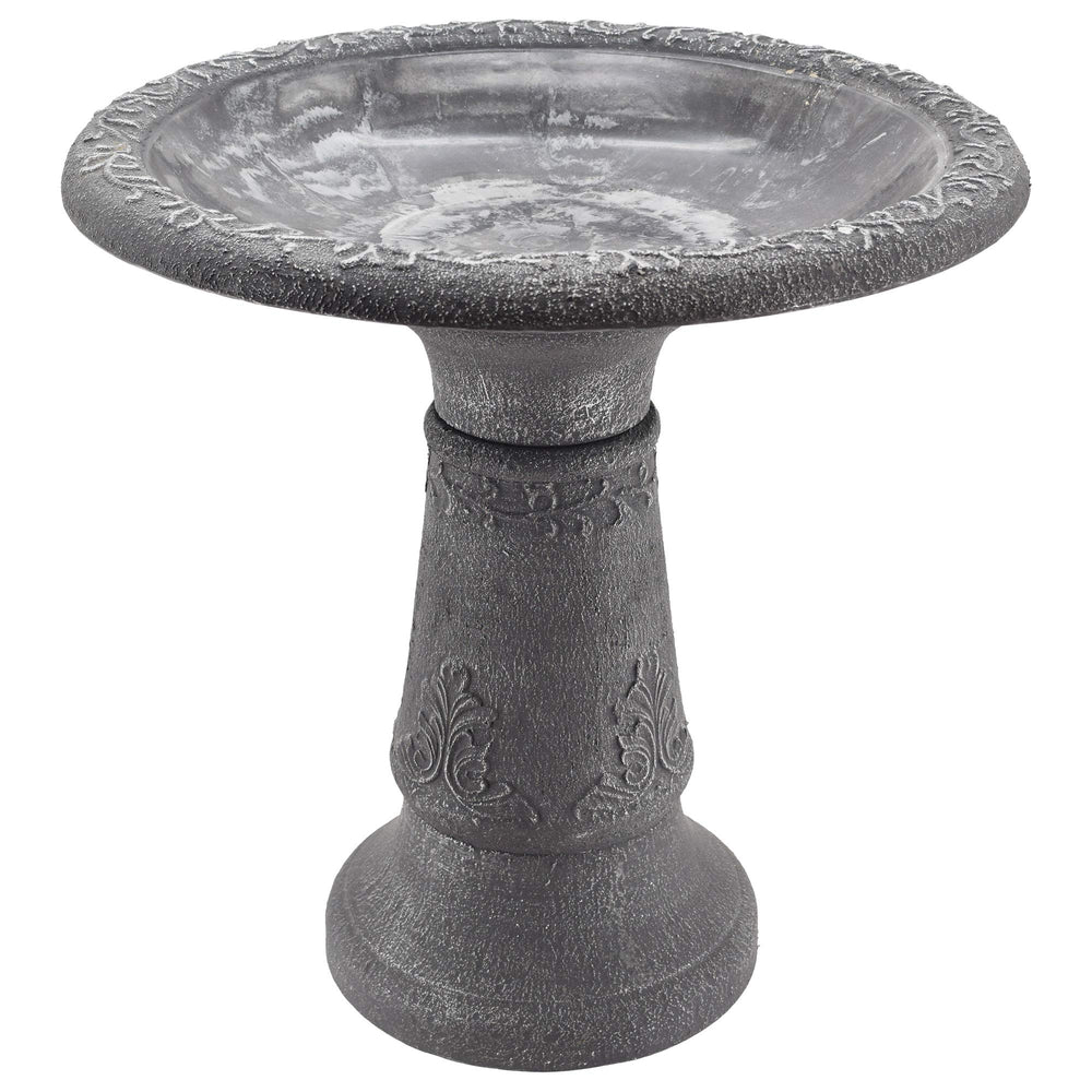 Arcadia Garden Products front view of the antique black bird bath showing shape and finish