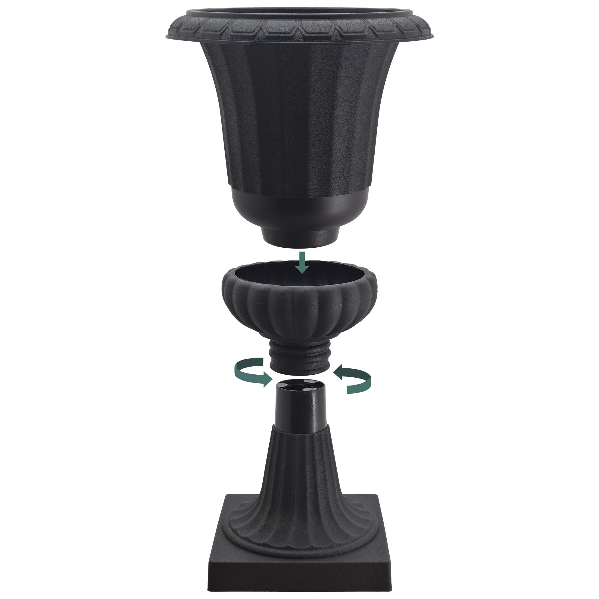 Arcadia Garden Products urn beside a chair showing size and scale for styling and placement guidance