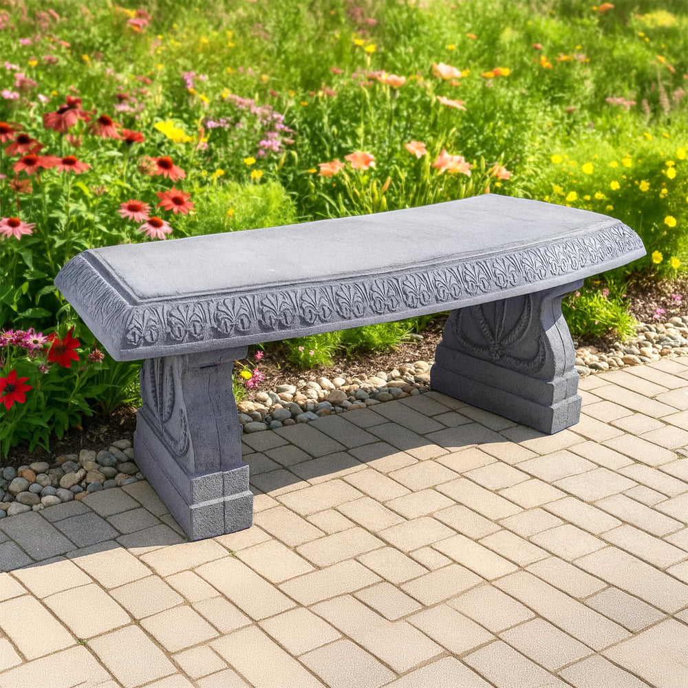 Arcadia bench beside chair for size comparison showing scale benefit