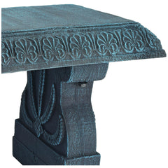 Arcadia bench brushed teal texture close-up shows weathered patina benefit