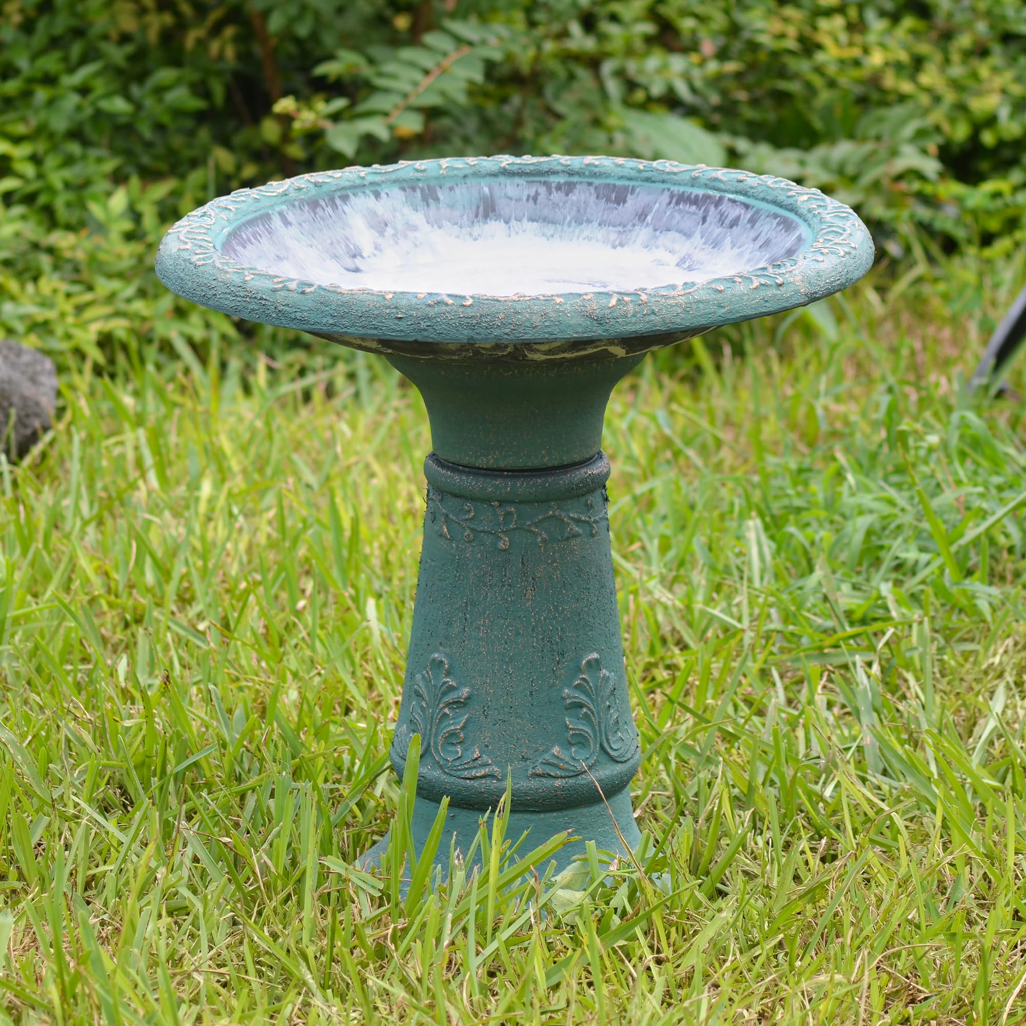 Arcadia Garden Products underside fill port detail showing sand-fill option for stability