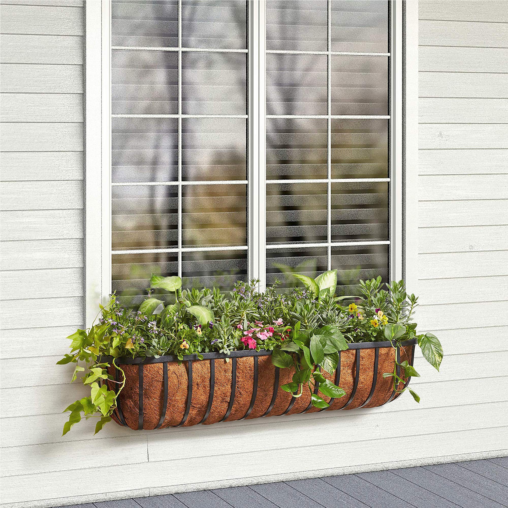 Arcadia Garden Products detailed shot of coconut liner showing drainage and moisture retention benefit