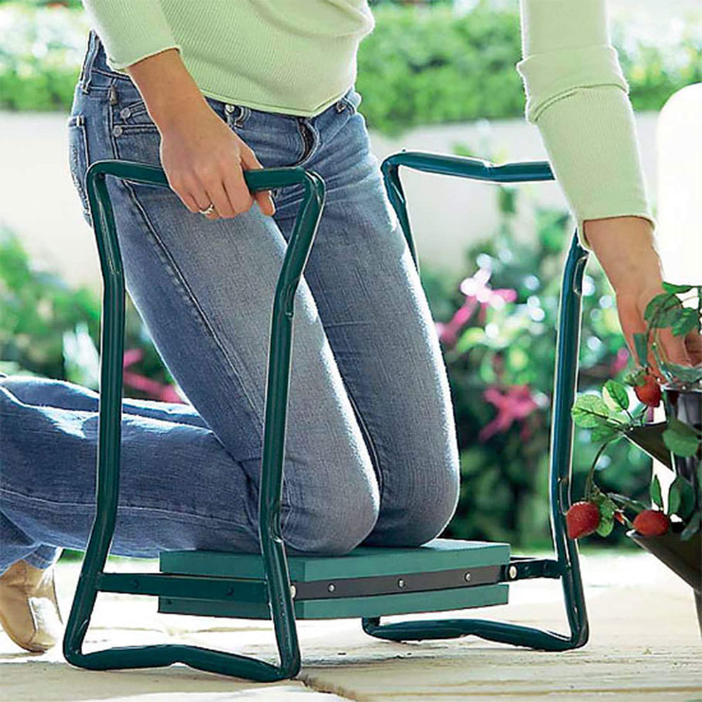 Arcadia Garden Products used as seat during harvesting for comfortable gardening