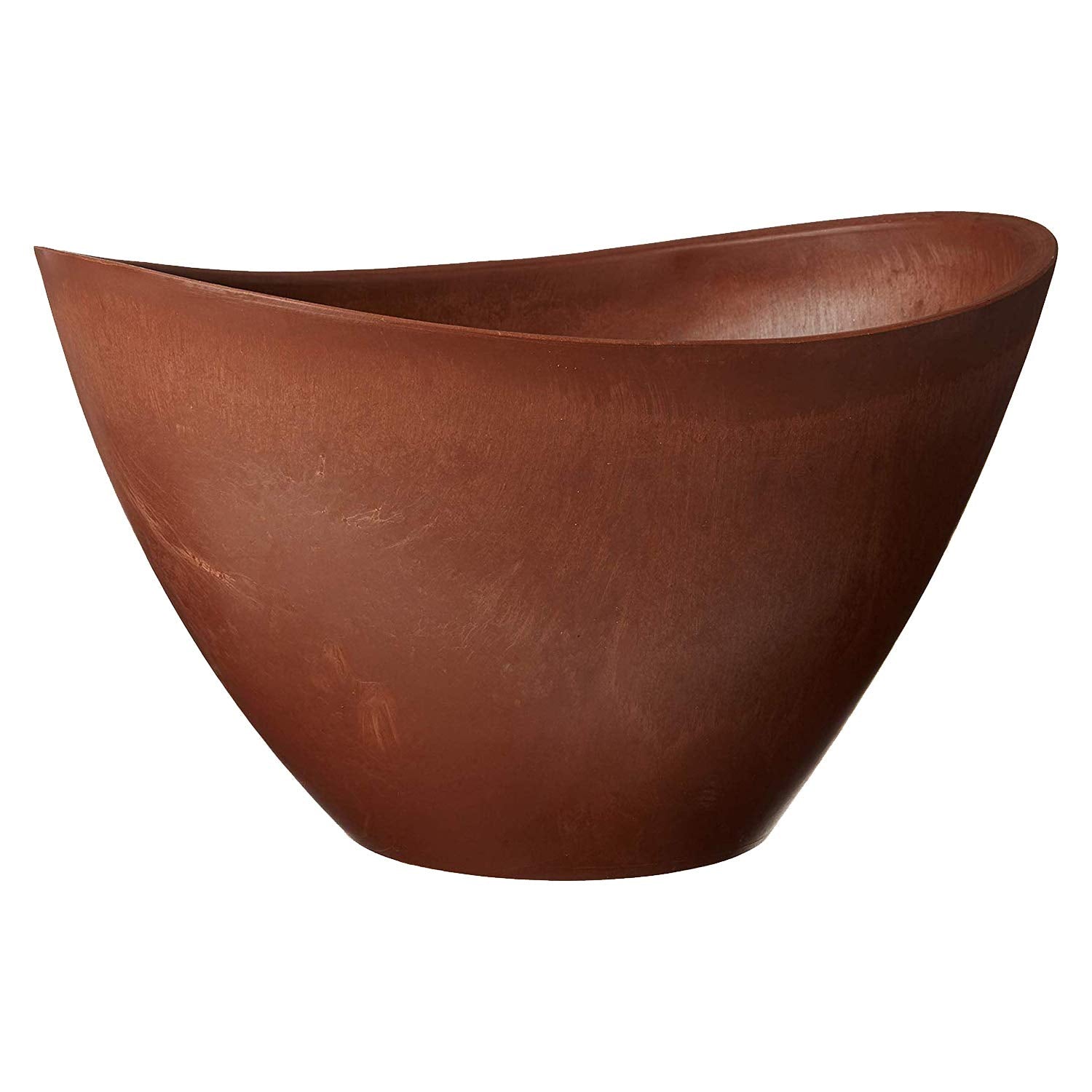 Arcadia Garden Swoop planter front view showing terra cotta finish and curb appeal