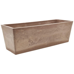 Arcadia Garden Products front view of taupe window box showing low wide profile and curb appeal