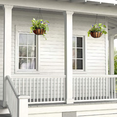 Arcadia Garden Products hanging basket in balcony setting showing visual appeal and space saving