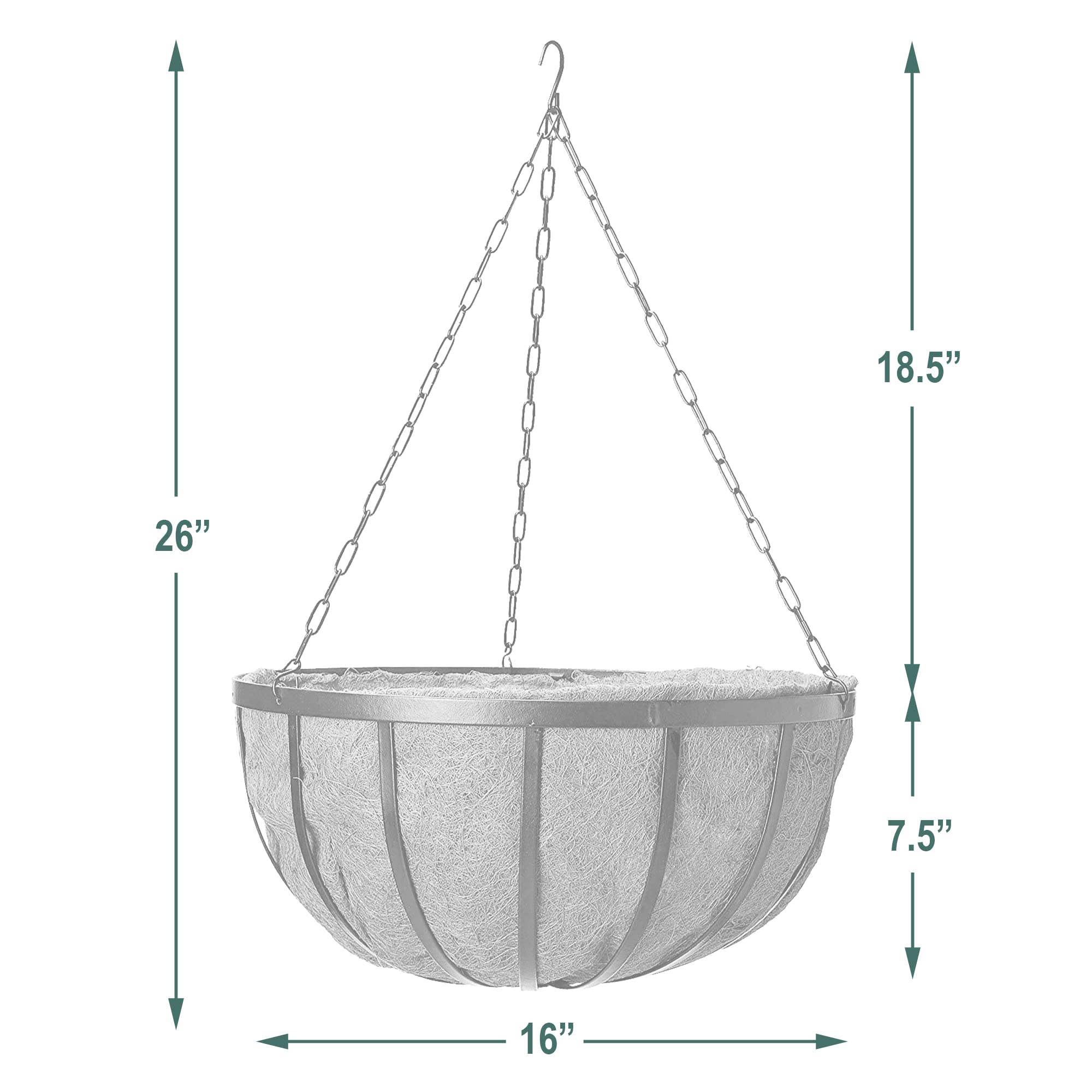 Arcadia Garden Products basket held by hand for scale showing 16-inch size and planting capacity