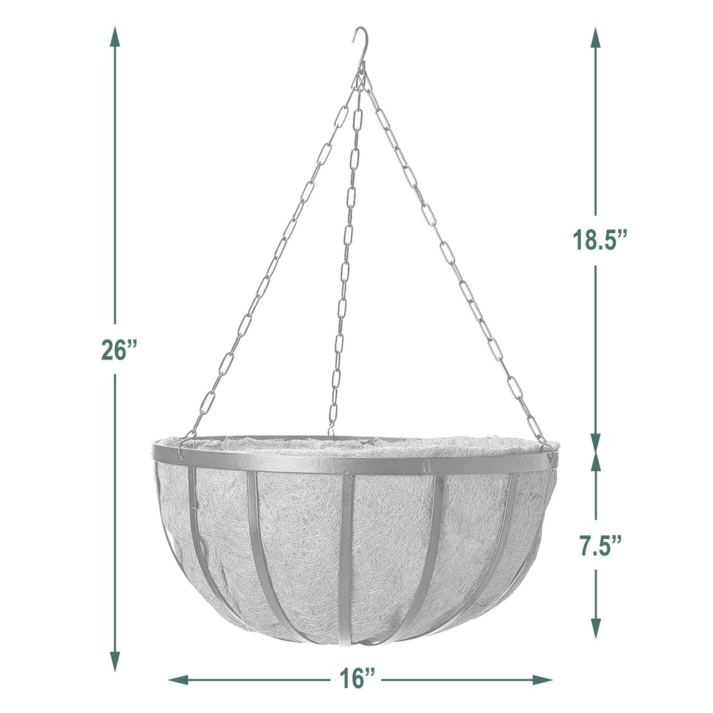 Arcadia Garden Products basket held by hand for scale showing 16-inch size and planting capacity