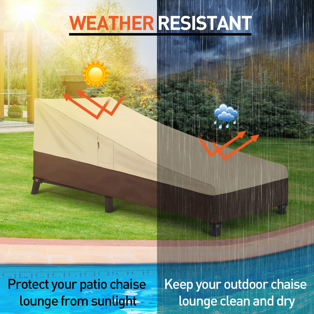 Arcedo cover on chaise by pool keeping cushions dry and protected