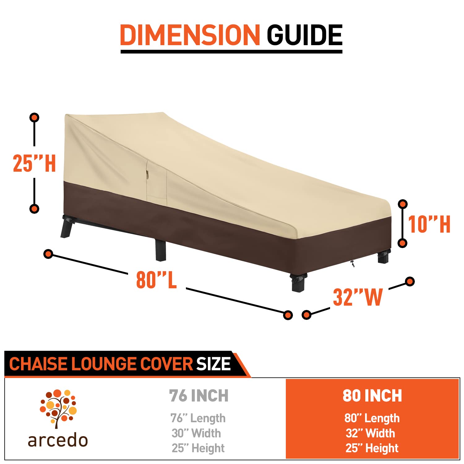 Arcedo cover beside tape measure illustrating exact fit and dimensions