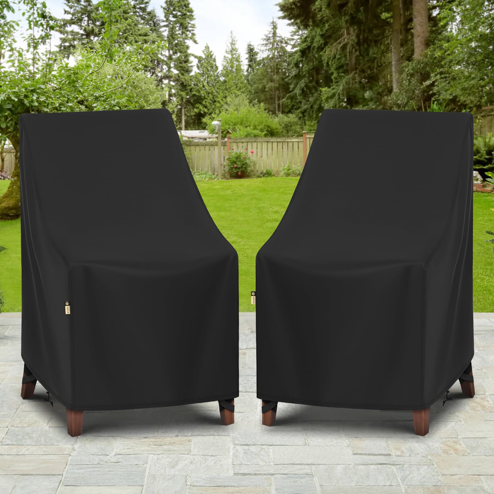 Arcedo covered stackable chairs in backyard showing practical everyday protection