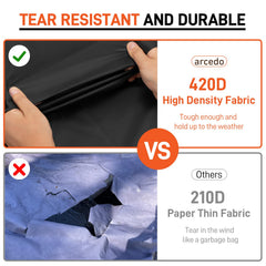 Arcedo detail of drawstring and corner straps for windproof fastening benefit