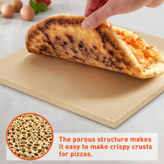 Arcedo stone inside a home oven with pizza, demonstrating even heat distribution and consistent bake