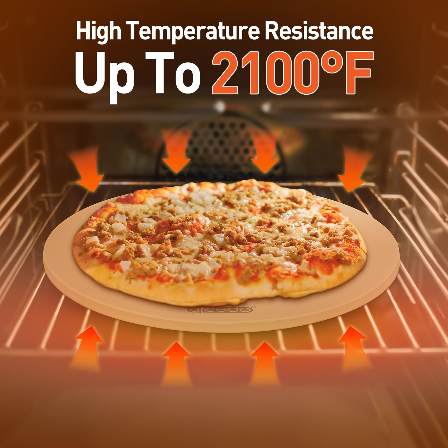 Arcedo pizza stone inside an oven demonstrating even heat distribution benefit