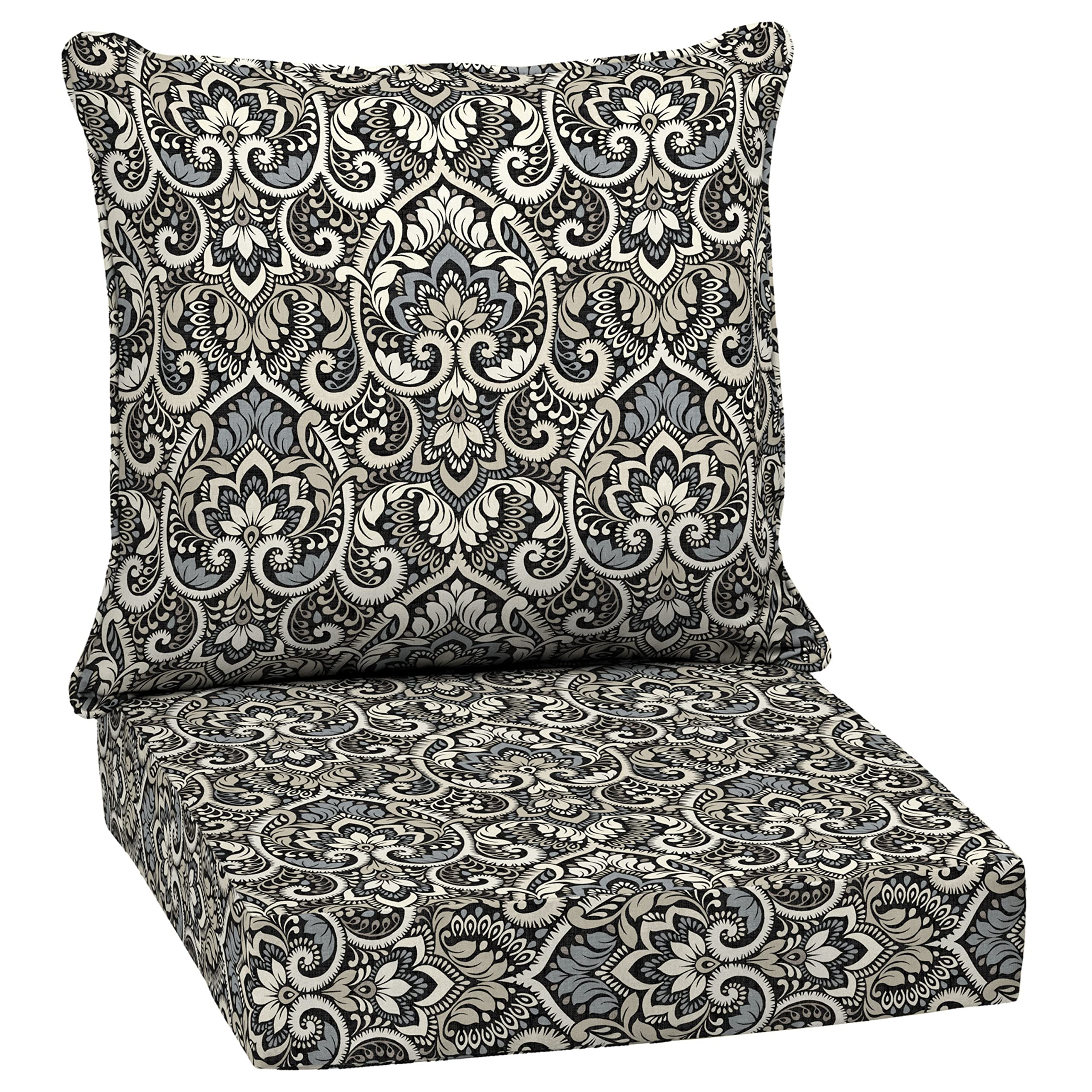 Arden Selections front view showing Black Damask cushions and vibrant outdoor color